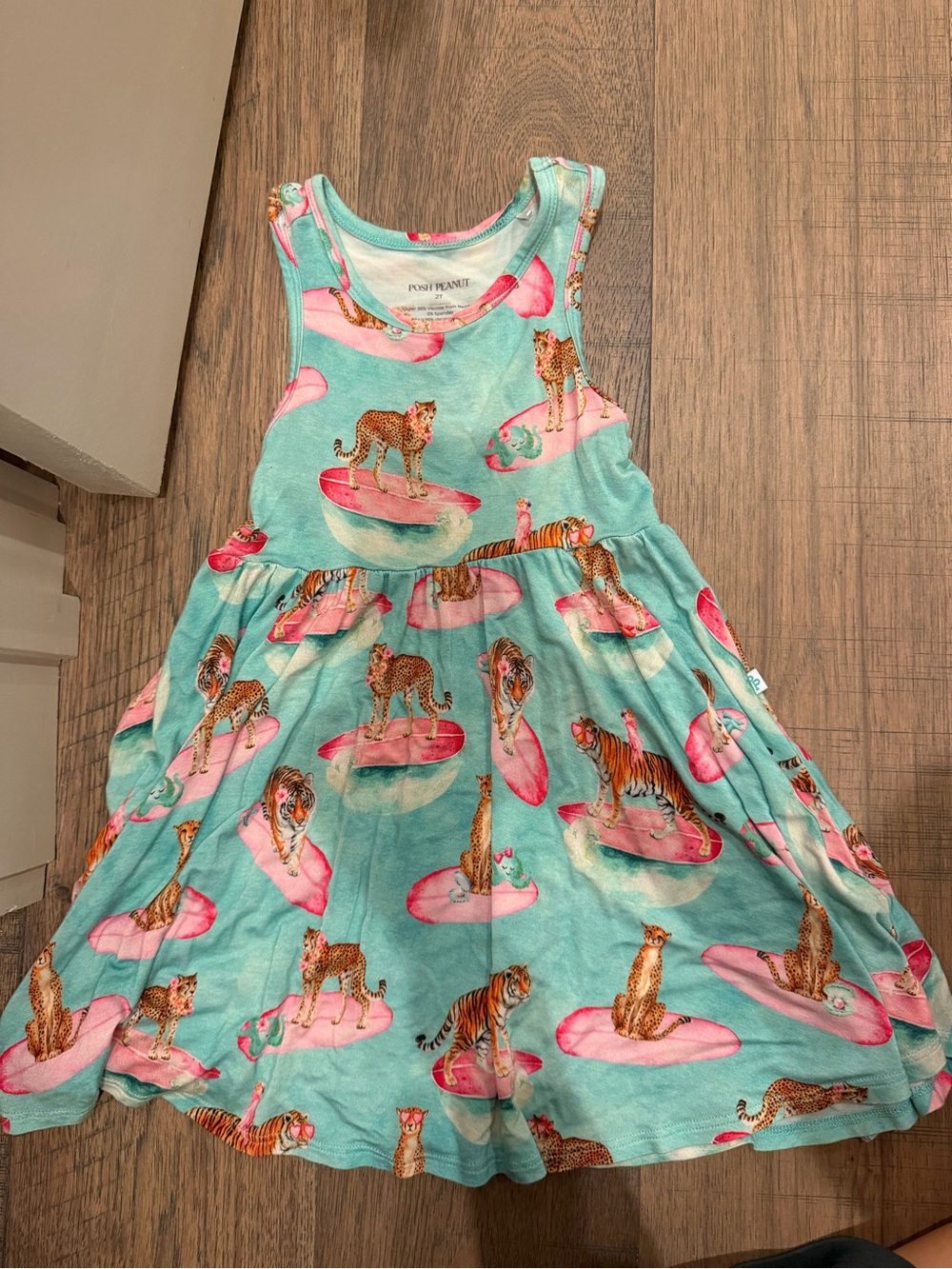 Posh Peanut Aqua and Pink Floral Knit Girls Dress
